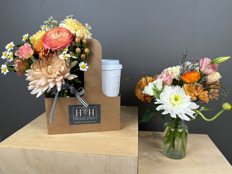 Flowers & Coffee - Flower arrangement in caddy - Coffee not included