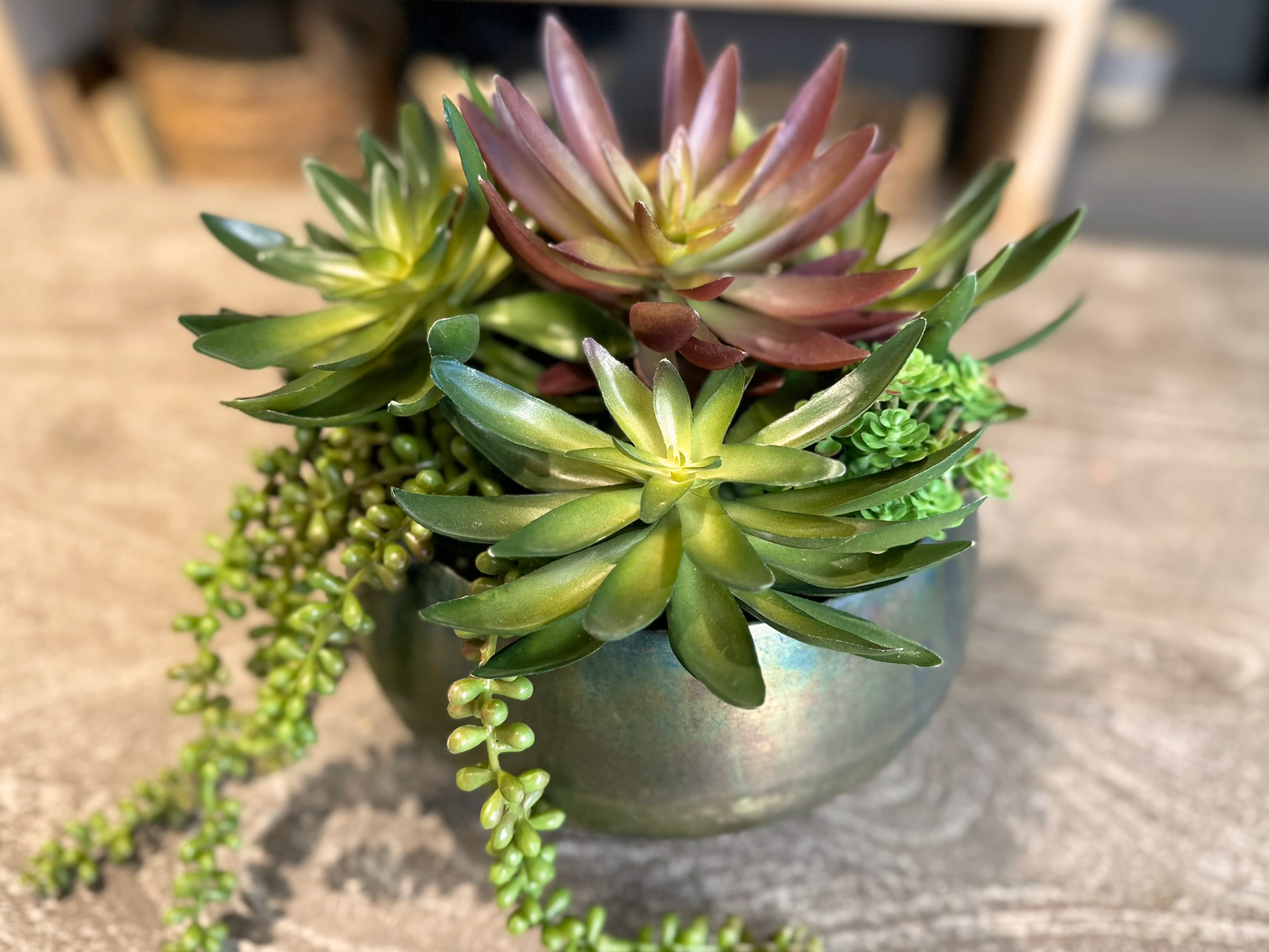 Artificial Succulents In Metal Container