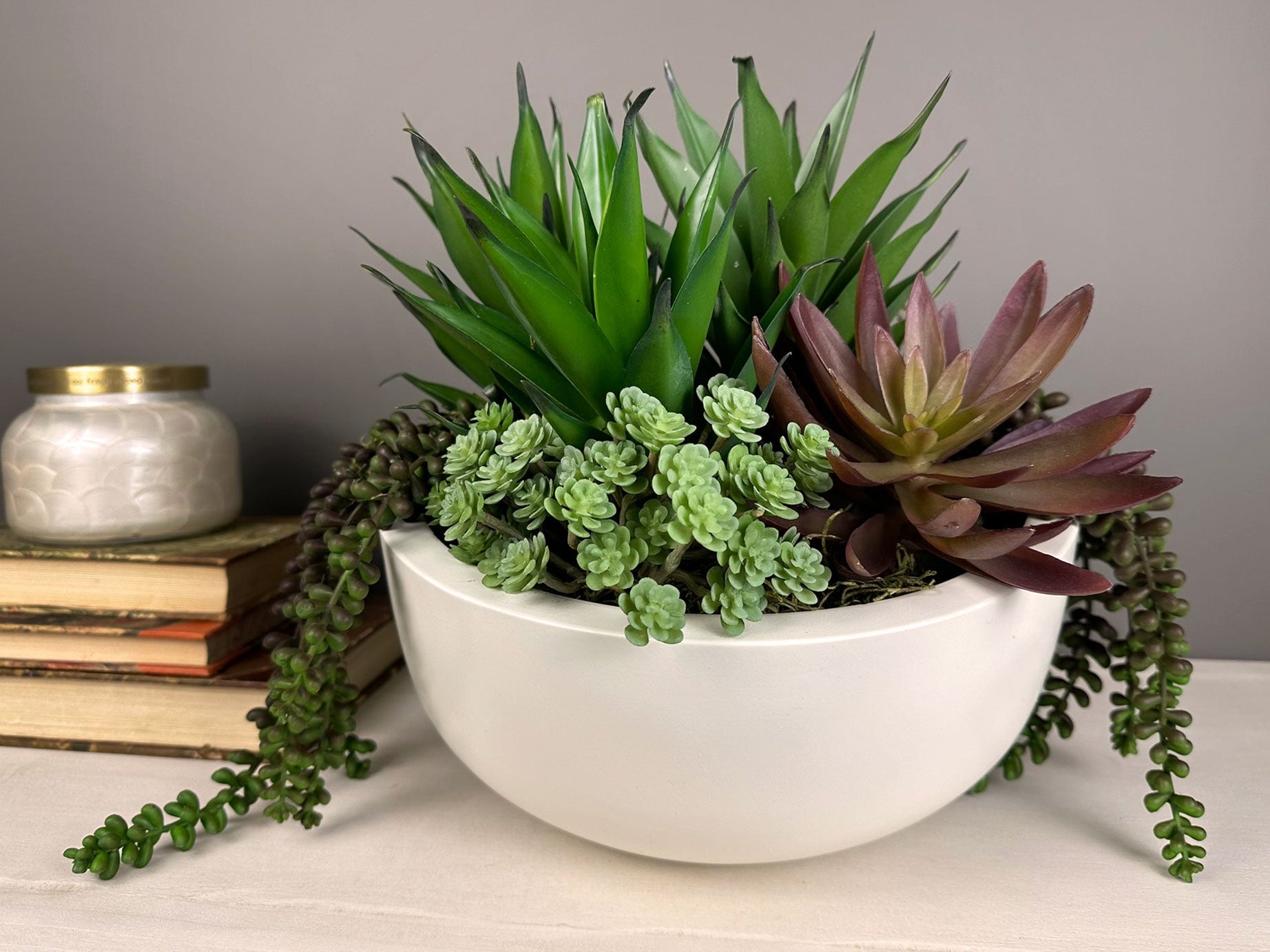 Artificial Succulents In Round White Container